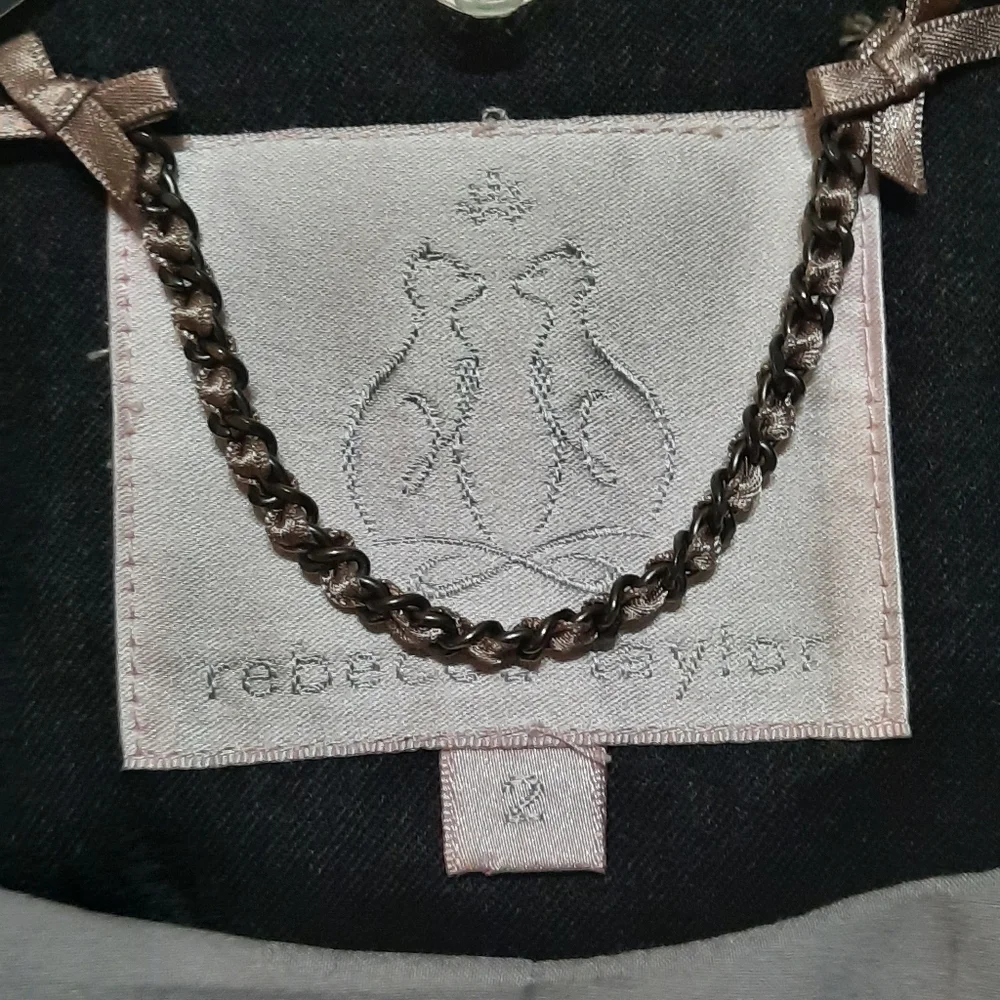 REBECCA TAYLOR Wool Crop Blazer Eyelet Peplum Detail Puff Shoulder Grey Gray XS - Picture 8 of 11